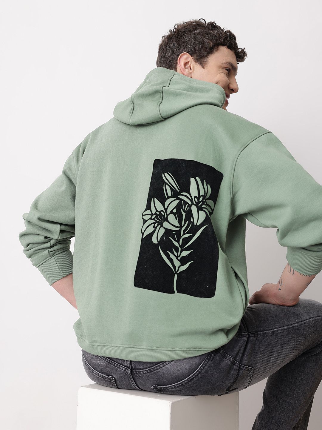 Mast & Harbour Oversized Printed Hooded Sweatshirt