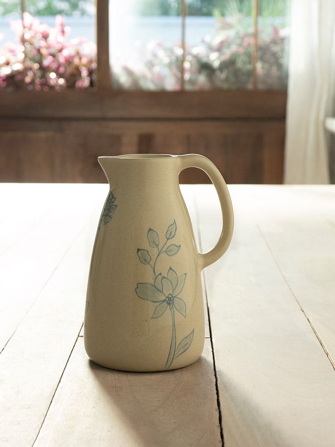 Buy ellementry Peach-Coloured Ceramic Jug With Wooden Lid - Water