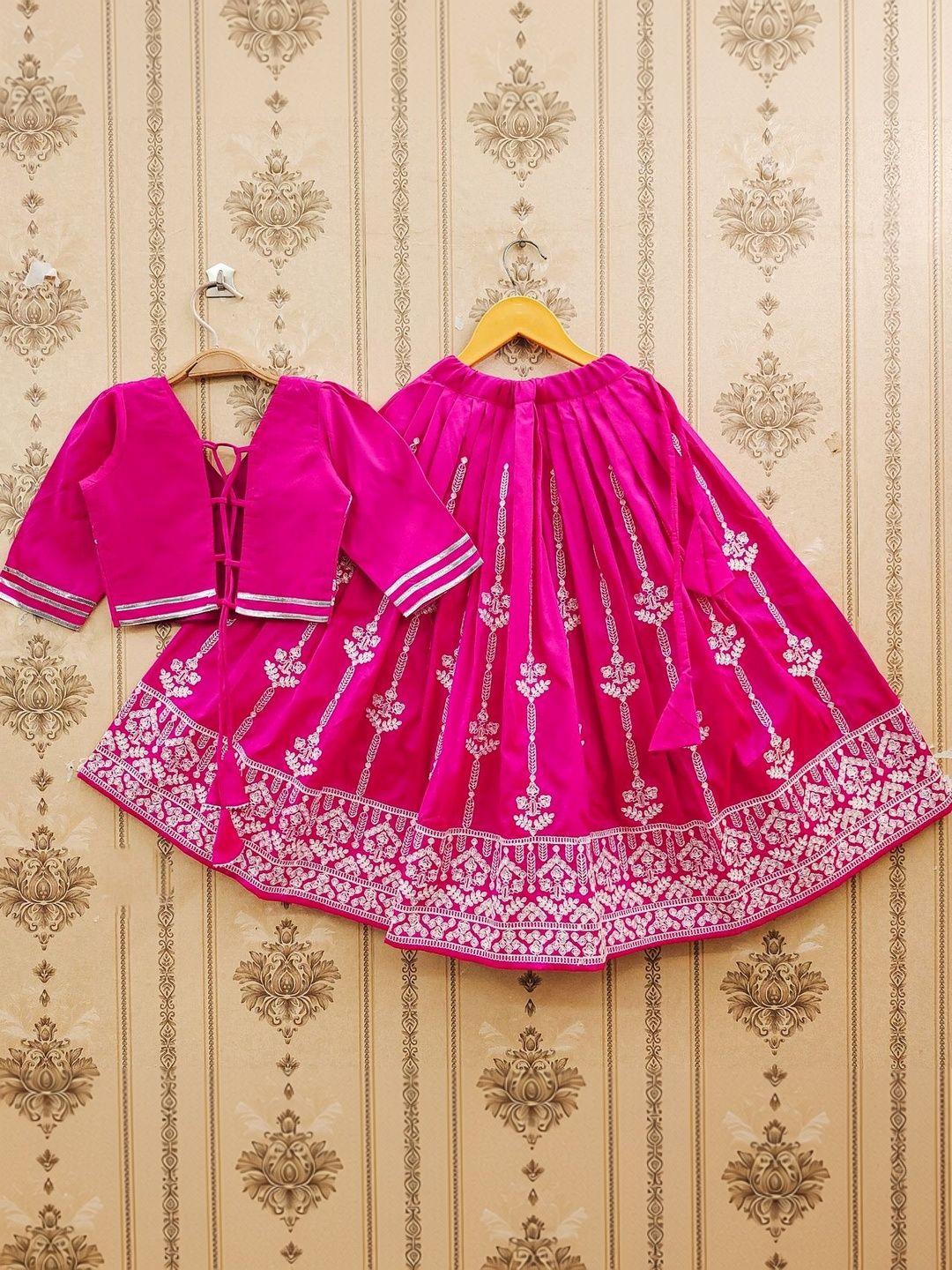 Sangria Girls Heavy Embroidered V-Neck Flared Lehenga With Choli