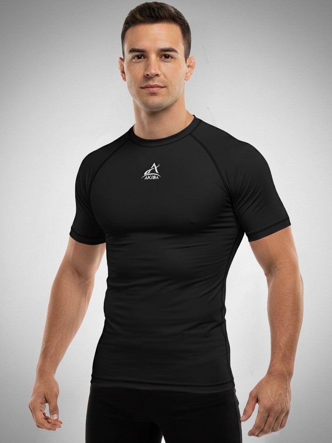 AKIBA Men Brand Logo Printed Moisture Wicking Compression T-shirt