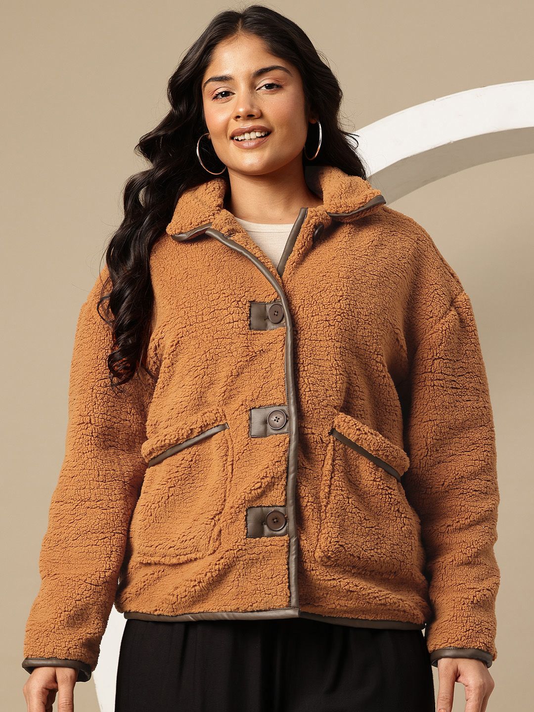 Buy Sztori Plus Size Spread Collar Sherpa Jacket - Jackets for