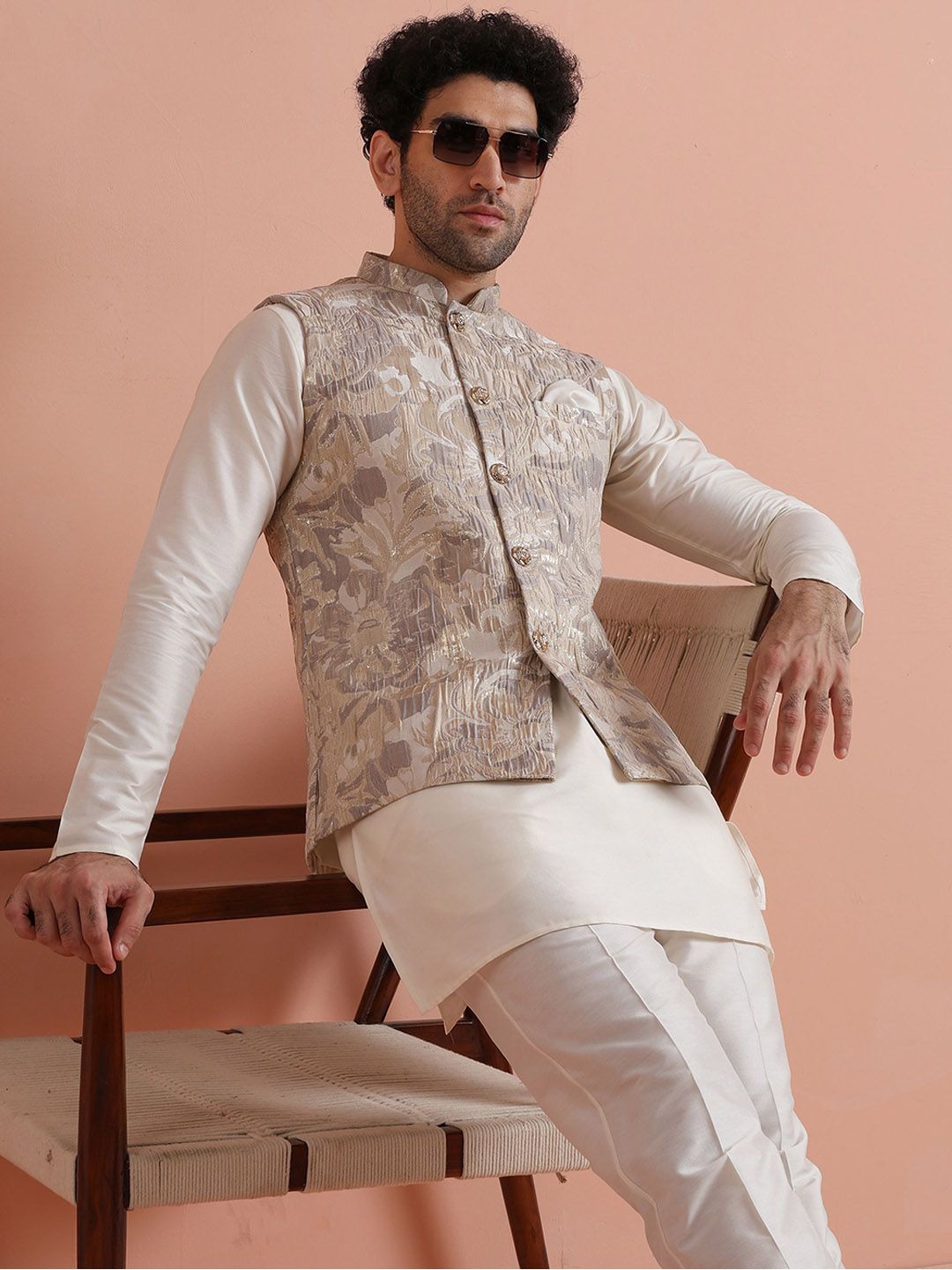 KISAH Floral Printed Nehru Jacket