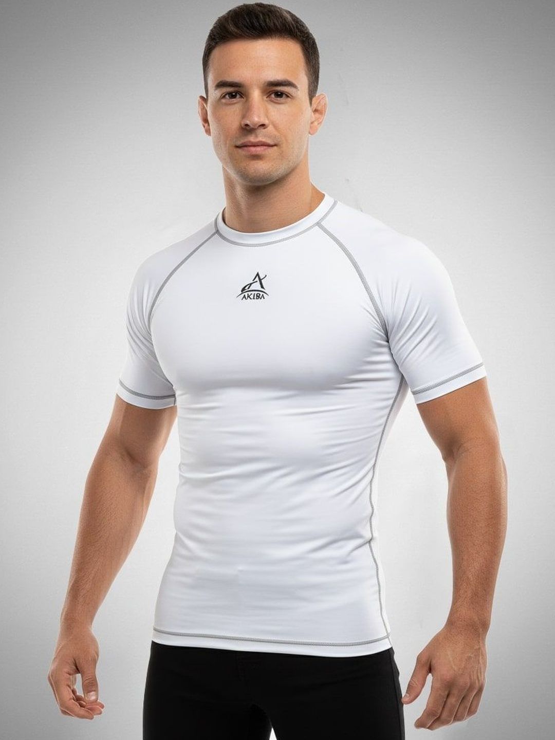 AKIBA Men Brand Logo Printed Moisture Wicking Compression T-shirt