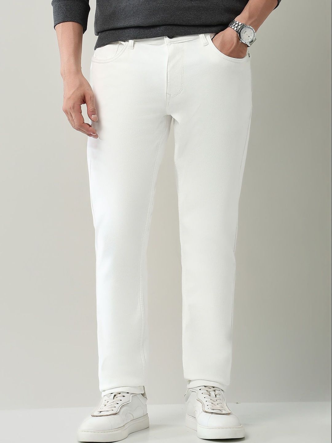 AD By Arvind Men Slim Fit Mid-Rise Knit Jeans