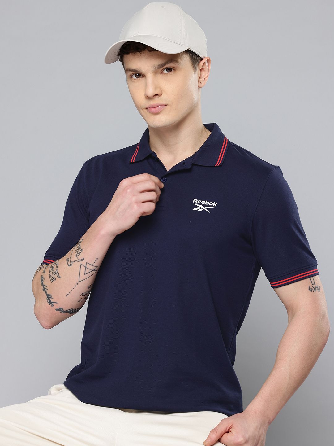 Reebok Brand Logo Detail Polo Collar Athleisure T-shirt