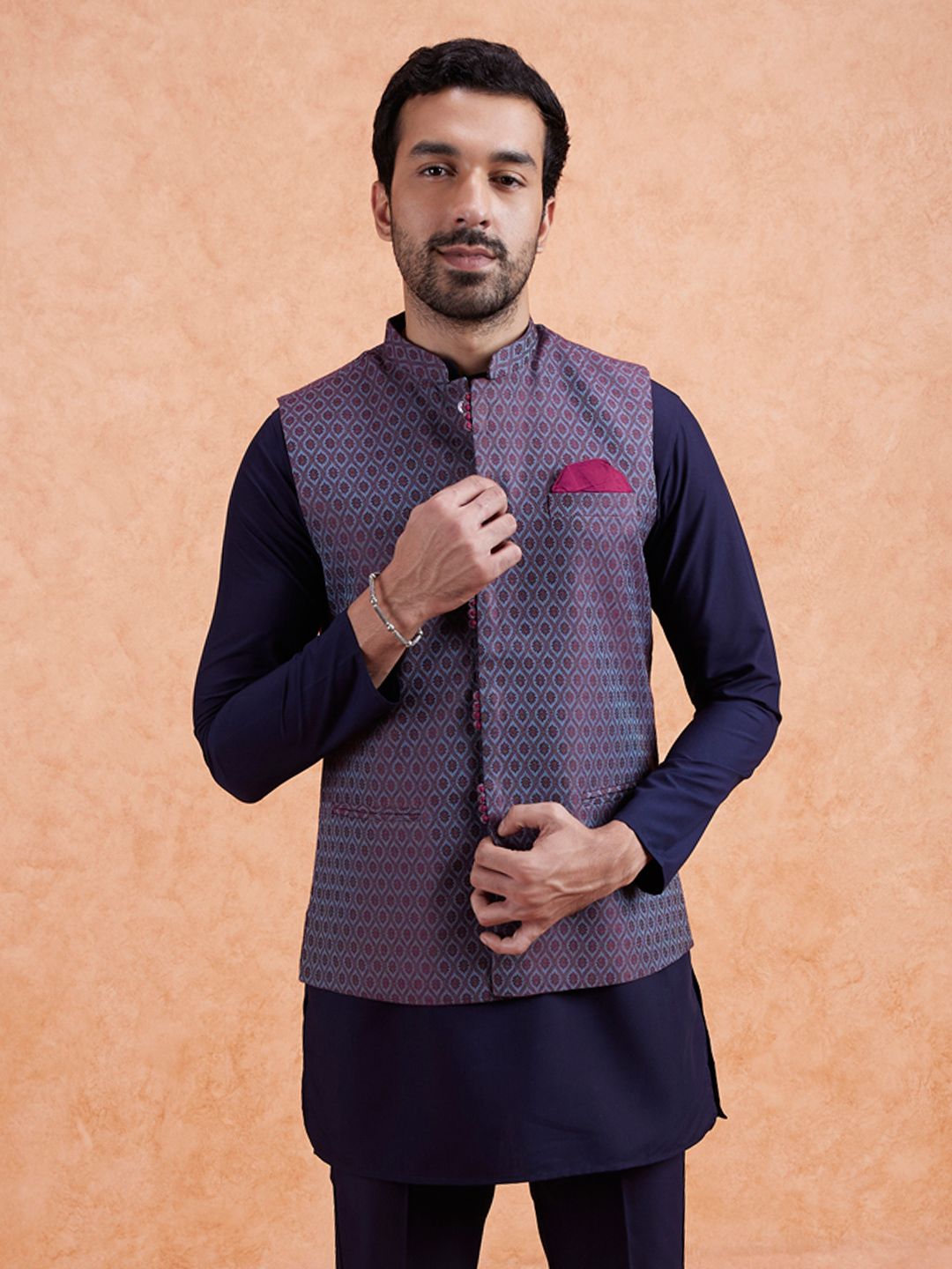 KISAH Men Woven Design Nehru Jackets