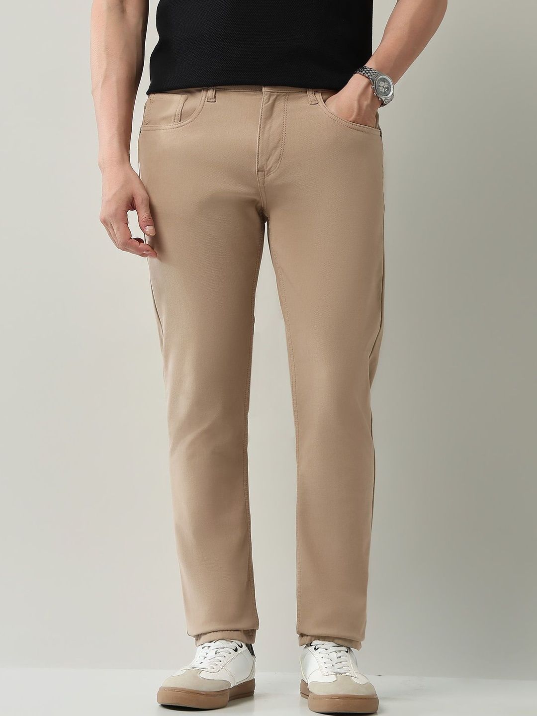 AD By Arvind Men Slim Fit Mid-Rise Knit Jeans