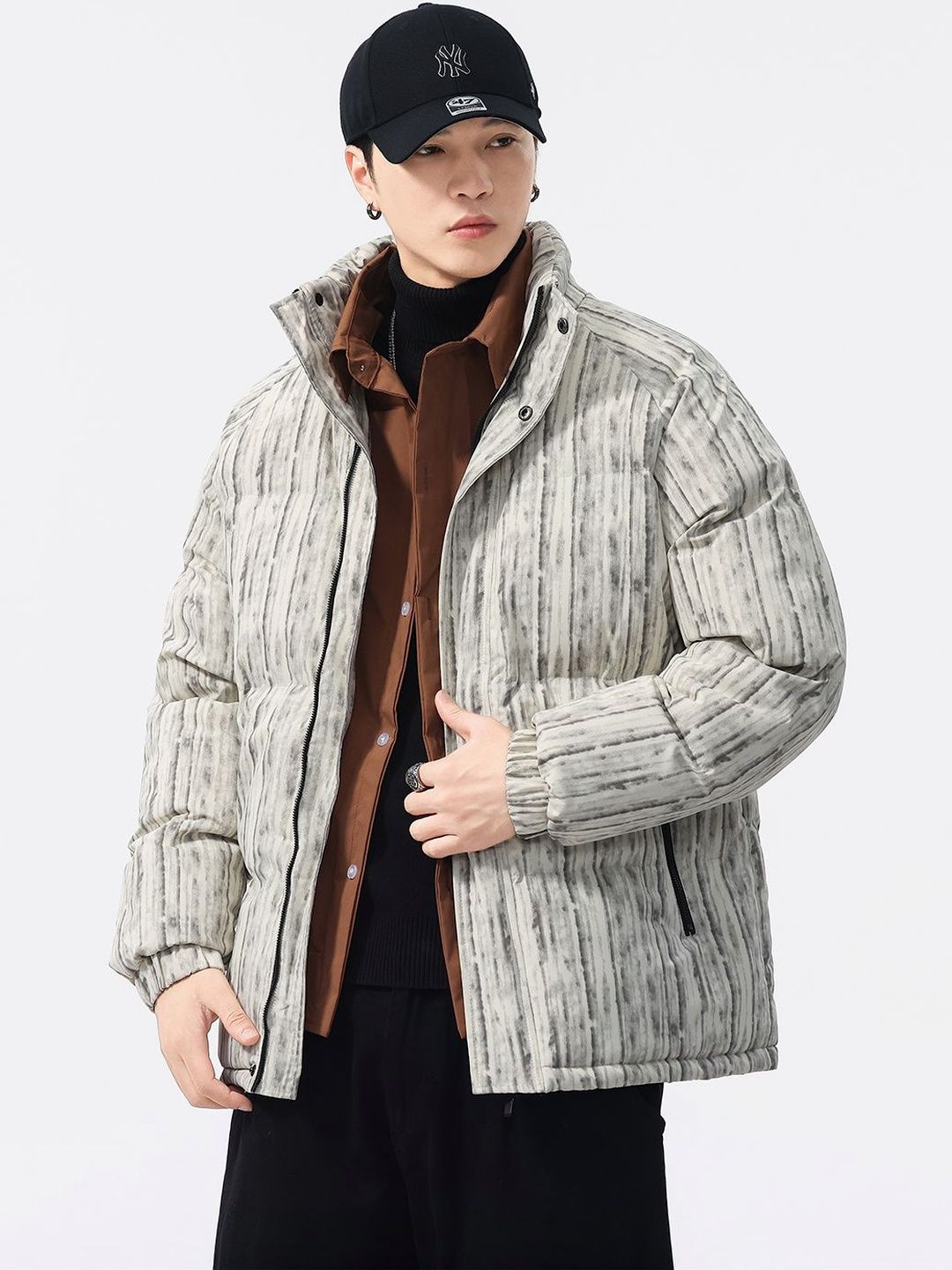 Mast & Harbour Men Striped Puffer Jacket