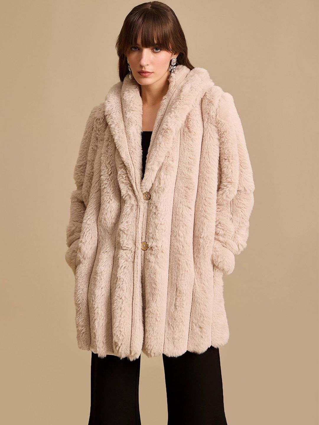 Buy The Roadster Lifestyle Co Notched Lapel Faux Fur Coat - Coats