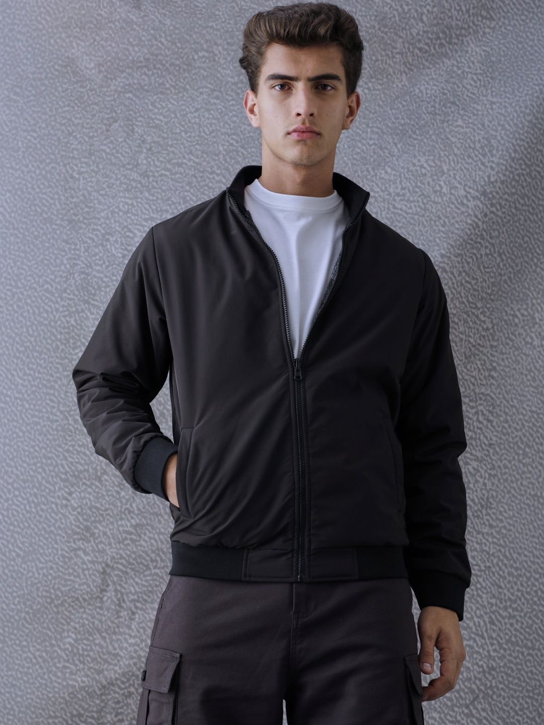 VOLTEDGE Men Checked Reversible Bomber Jacket