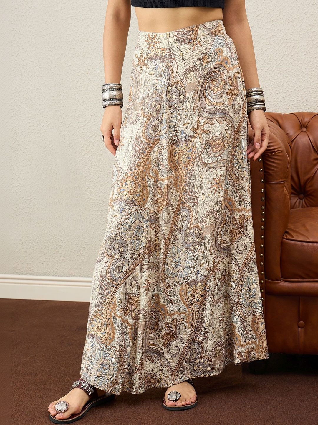InWeave InWeave Paisley Printed Maxi A-Line Skirt