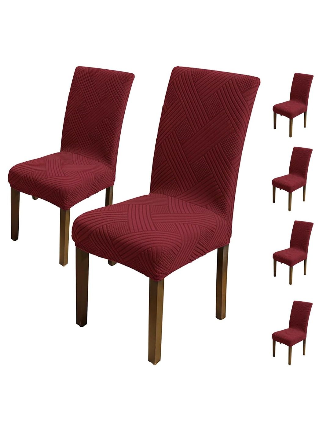 HOUSE OF QUIRK Set Of 6 Maroon Jacquard Stretchable Chair Covers 220 GSM