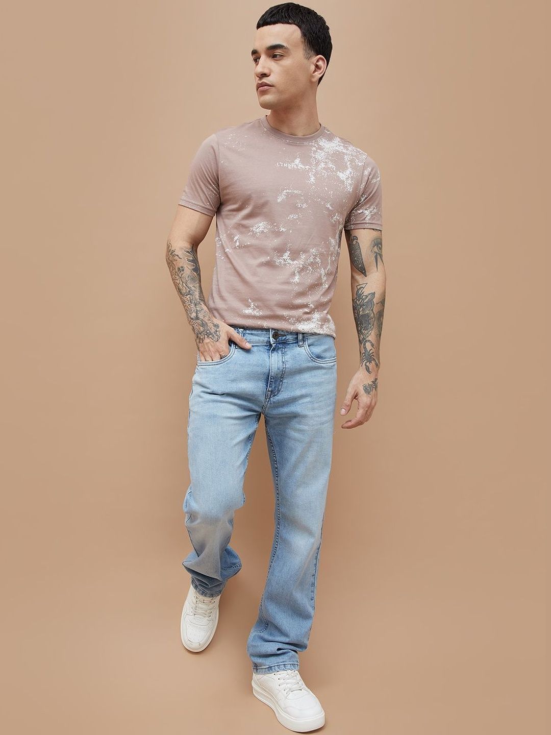 Forca by Lifestyle Men Straight Fit Mid-Rise Light Fade Stretchable Jeans