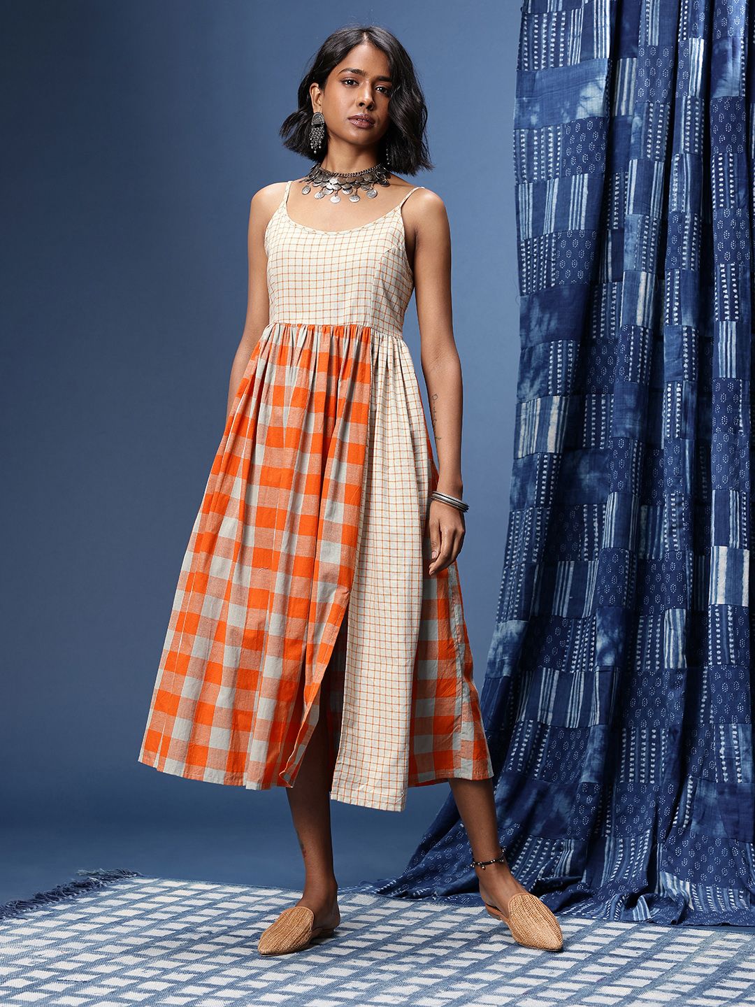Buy Taavi Woven Legacy Checked Pure Cotton A-line Ethnic Dress