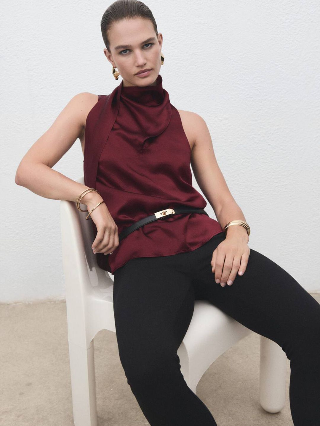 Scarf Neck Satin Top
