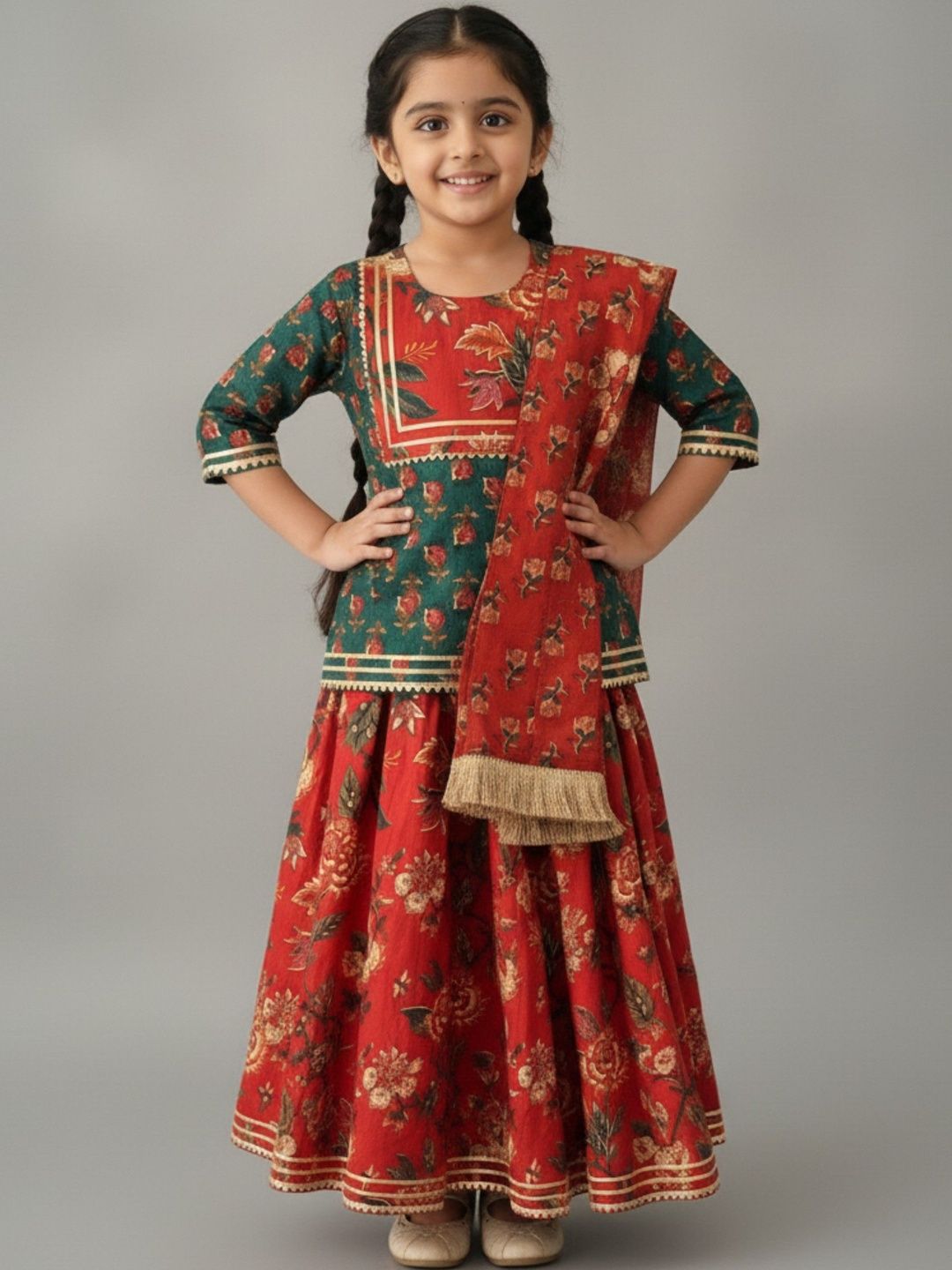Baal Leela Girls Printed Ready to Wear Lehenga & Blouse With Dupatta