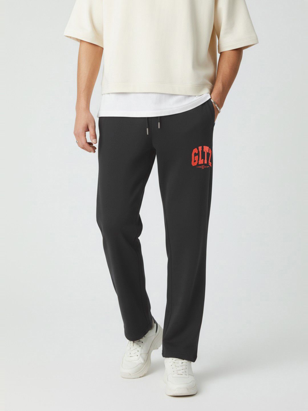 glitchez Men Typography Printed Mid-Rise Relaxed Fit Track Pants