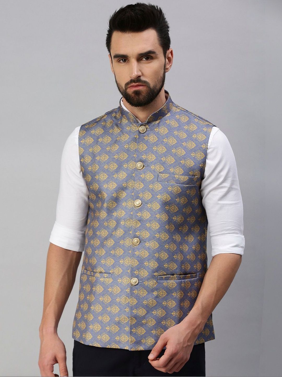 SHOWOFFFF Printed Slim-Fit Nehru Jacket