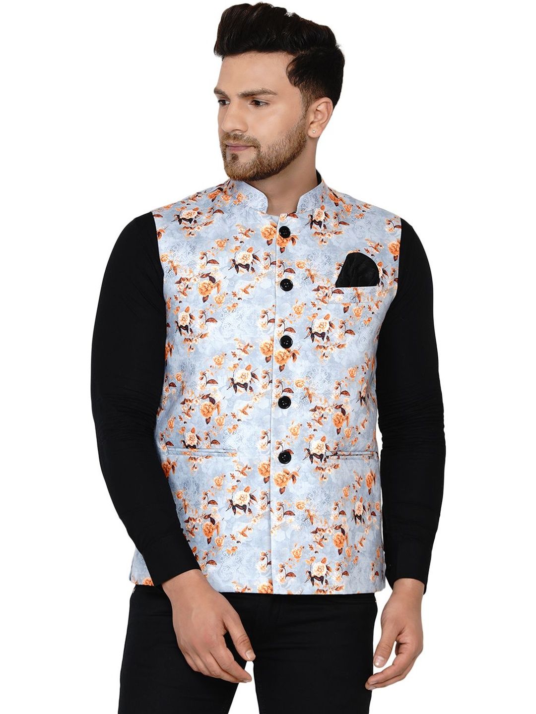 VEERA PARIDHAAN Men Printed Cotton Nehru Jacket