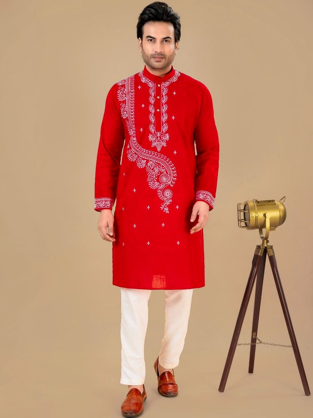 FRANSCART Men Embroidered Thread Work Kurta