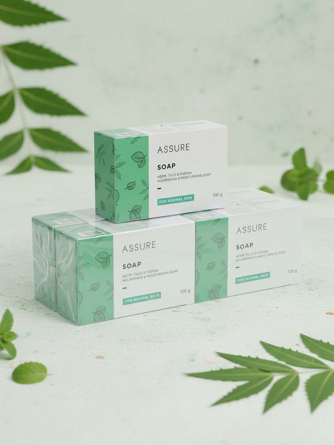 Vestige Set Of 5 Assure Neem, Tulsi & Pudina Nourishing & Moisturizing Soap - 100 g Each