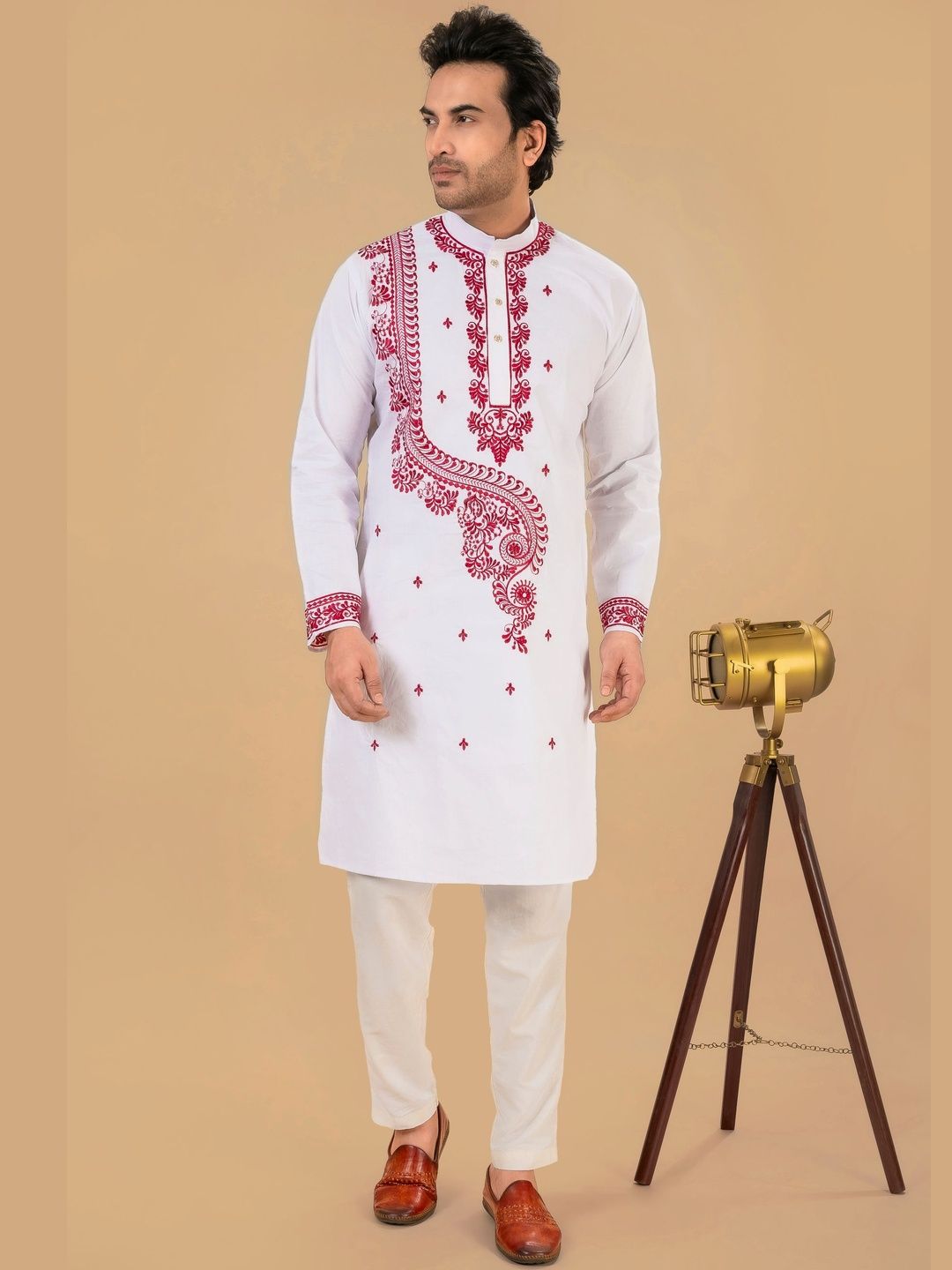 FRANSCART Men Geometric Embroidered Flared Sleeves Thread Work Kurta