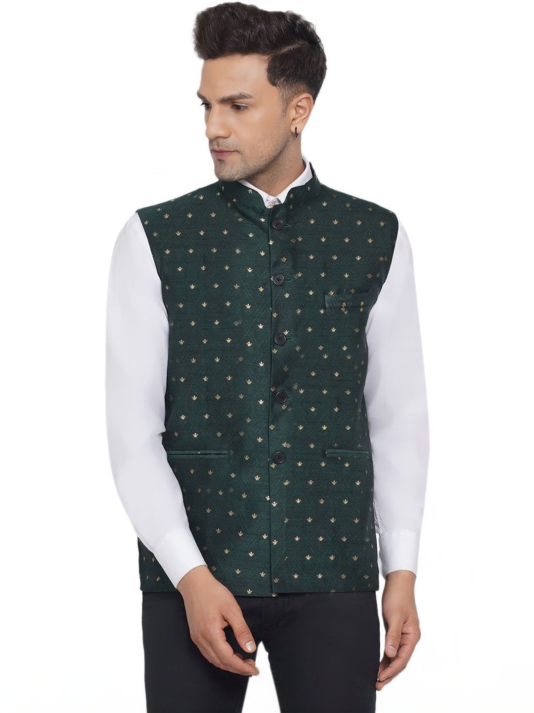 VEERA PARIDHAAN Men Woven Design Brocade Nehru Jacket