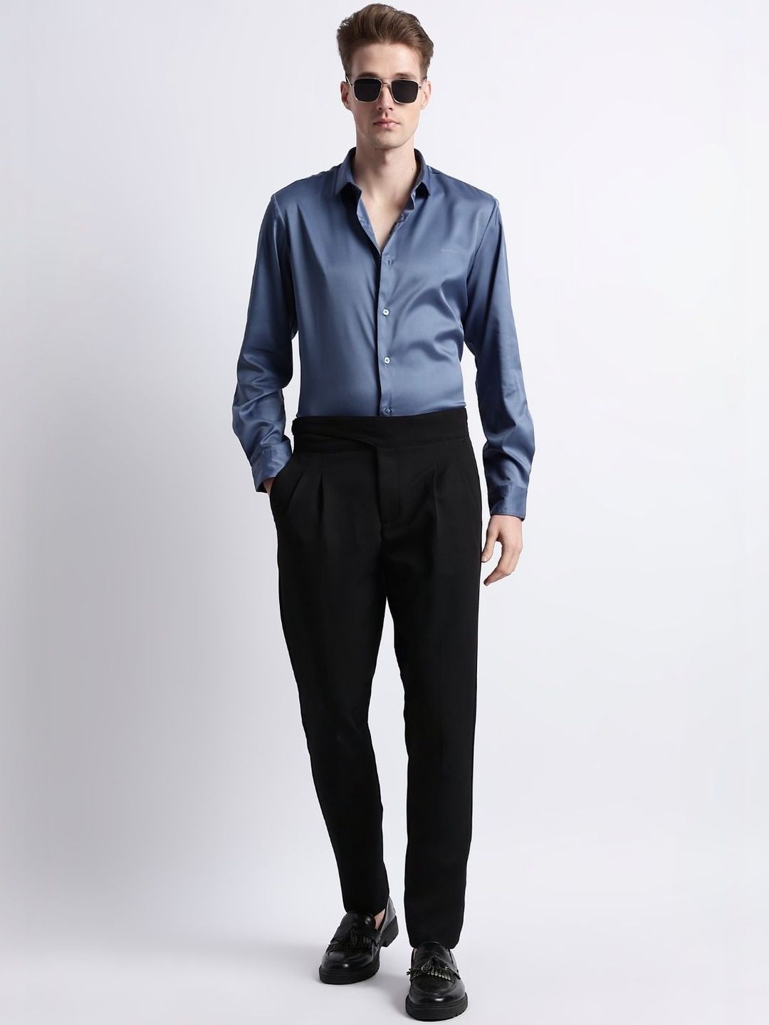 Blu MNKY Men Classic Pleated Trousers