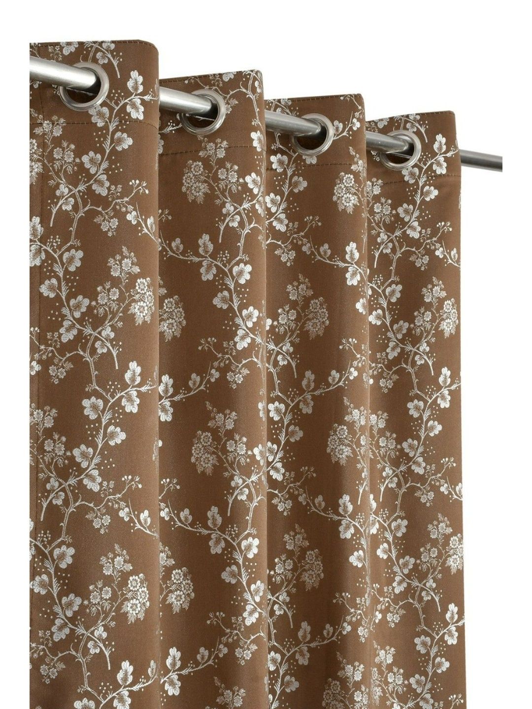UrbanArts Brown & White Floral Black Out Jacquard Window Curtain