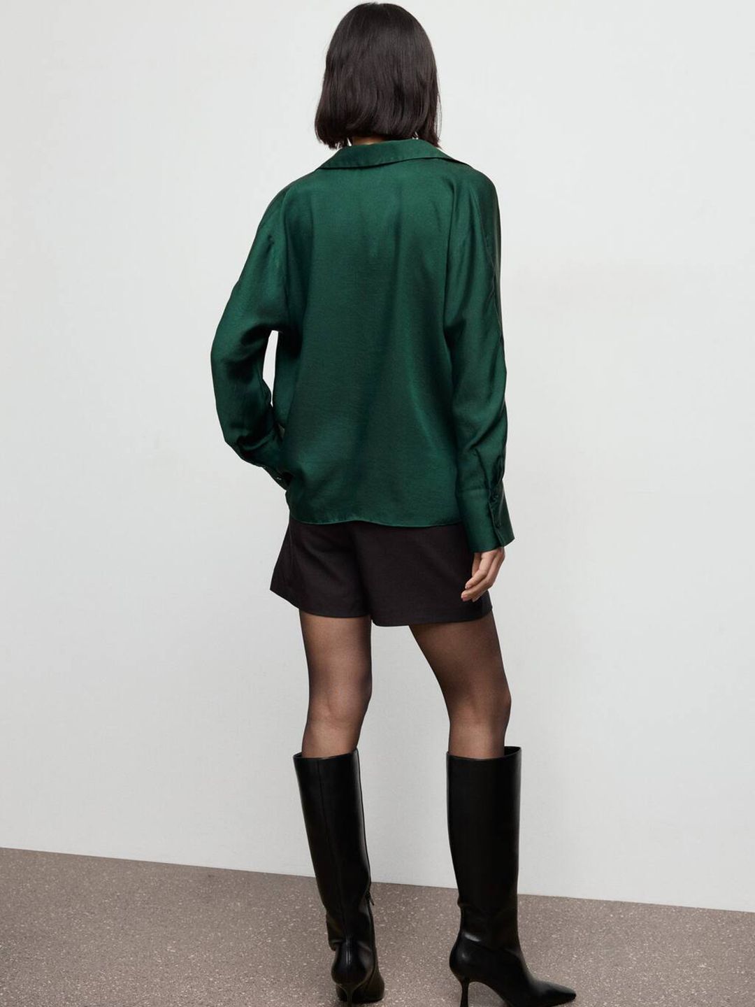 Satin Finish Spread Collar Wrap Detail Casual Shirt