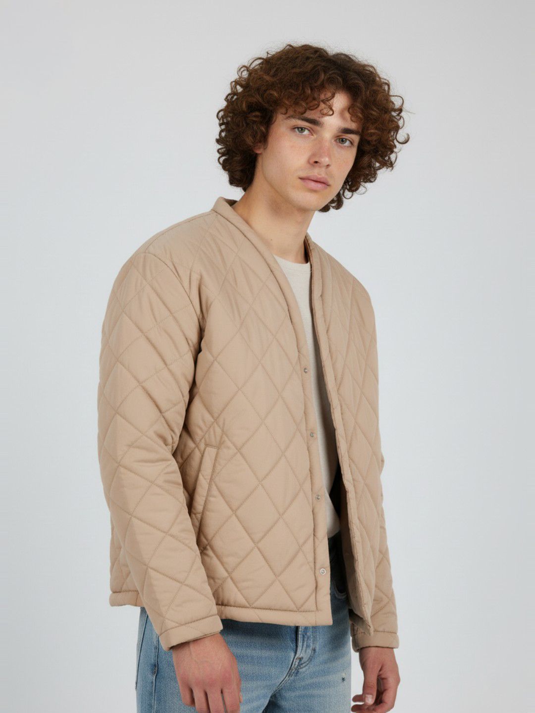glitchez Collarless Quilted Jacket