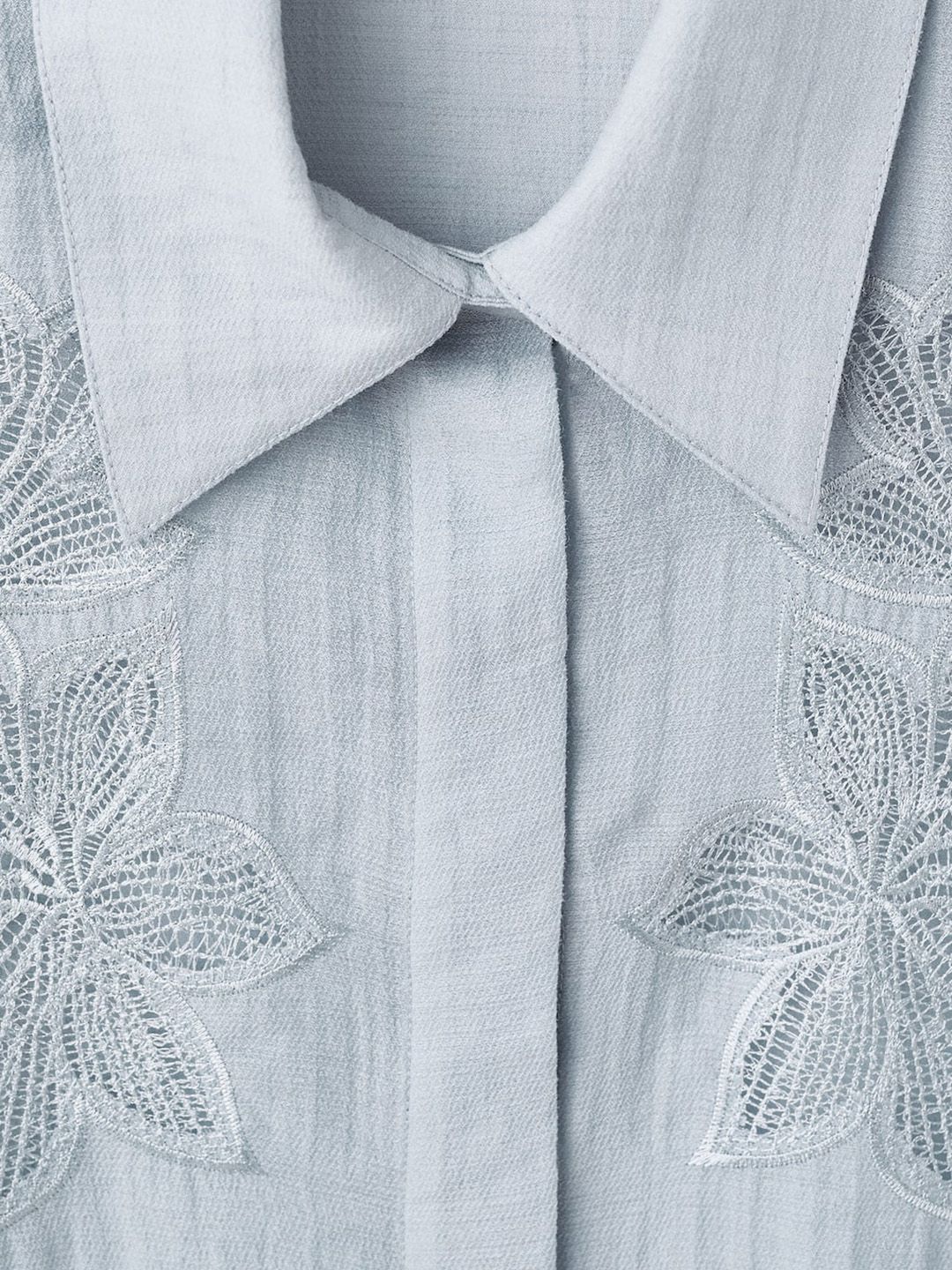 Floral Embroidered Self Design Spread Collar Casual Shirt