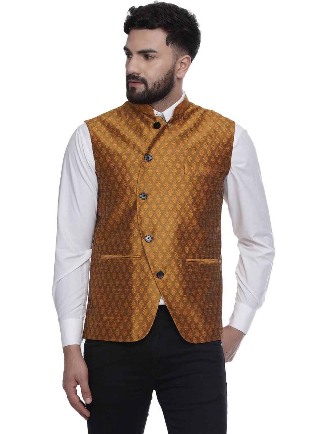 VEERA PARIDHAAN Printed Jaquard Silk Nehru Jacket