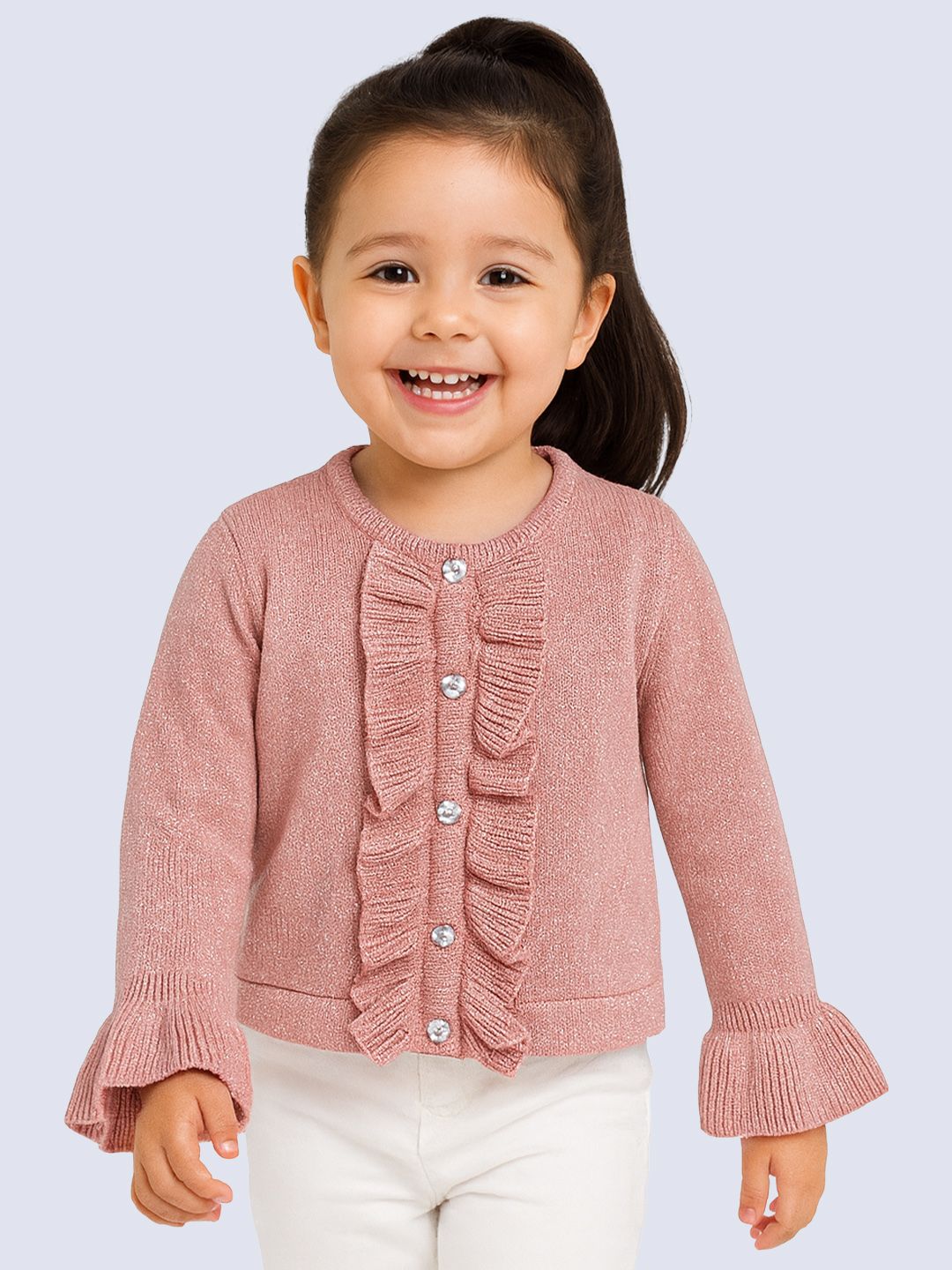 Yellow Apple Girls Round Neck Long Sleeves Cardigan Sweater