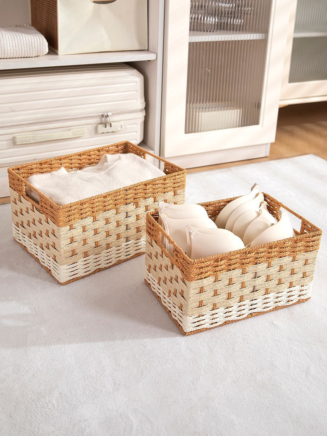 HOKIPO Beige Set of 2 Regular Multi-Utility Organisers