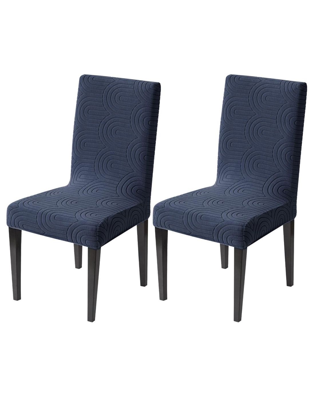 HOUSE OF QUIRK 2 Pcs Navy Blue Stretchable Jacquard Dining Seat Chair Cover