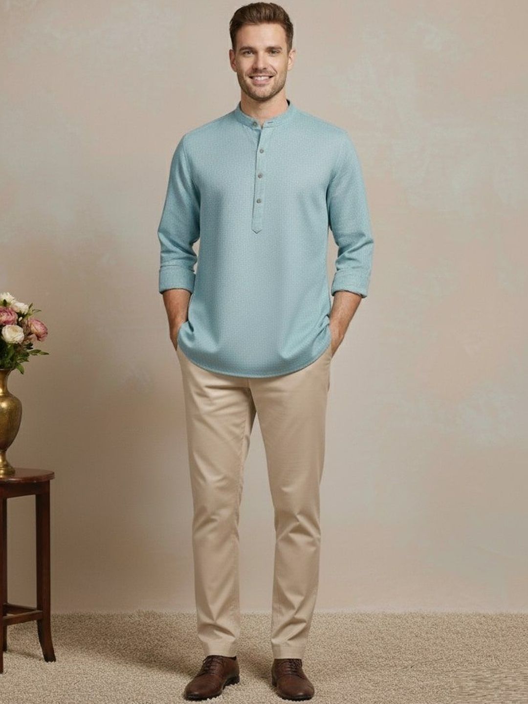 House of Pataudi Textured Cotton Straight Kurta