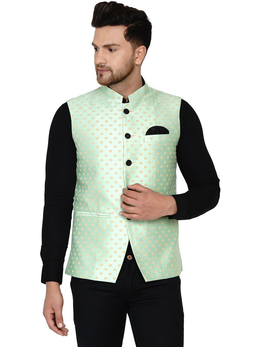 VEERA PARIDHAAN Printed Banarasi Brocade Nehru Jacket
