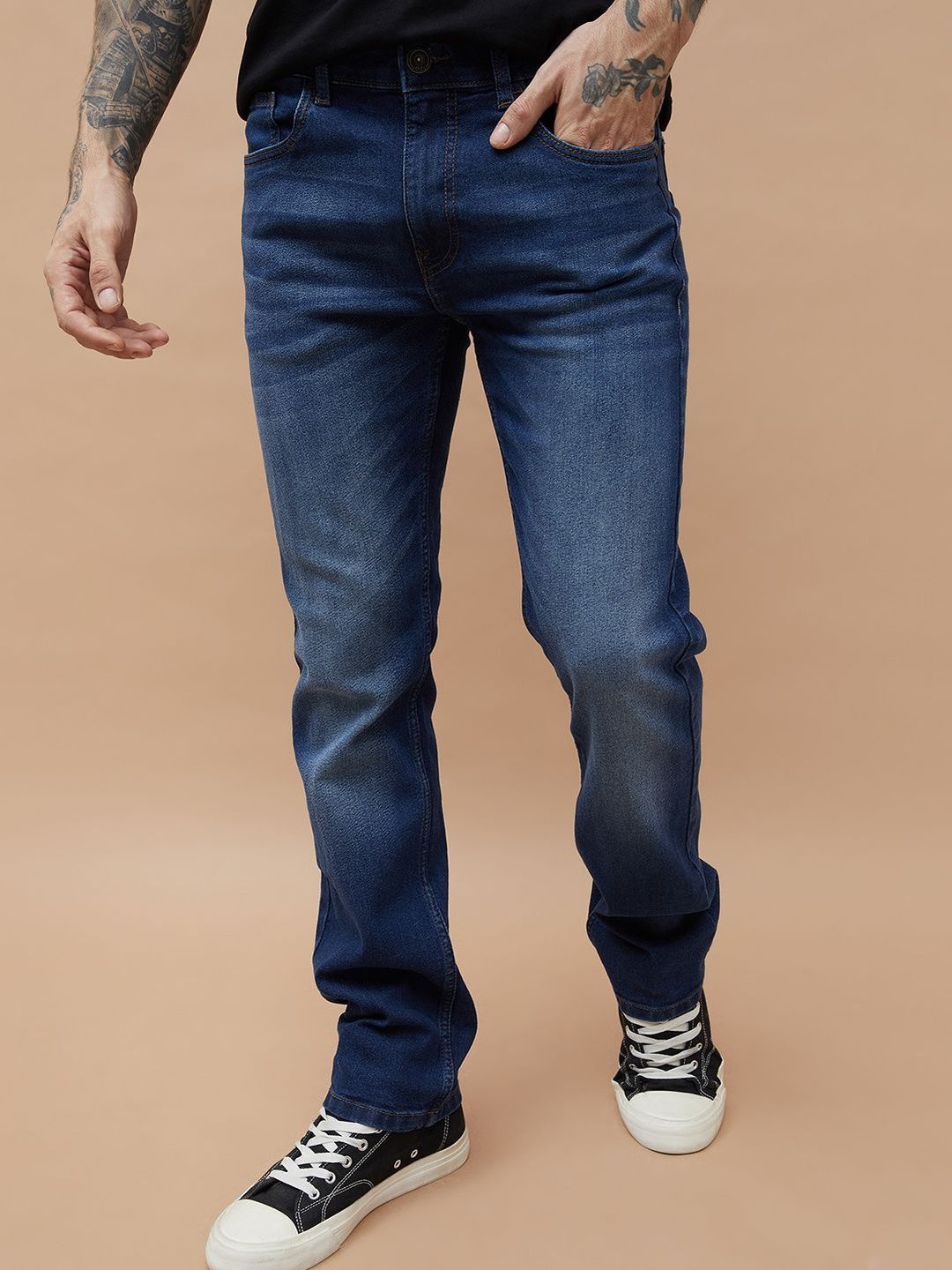 Forca by Lifestyle Men Straight Fit Mid-Rise Light Fade Stretchable Jeans