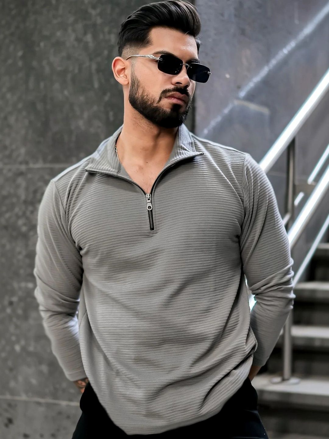 HAPPY KHAJANA Grey High Neck T-shirt