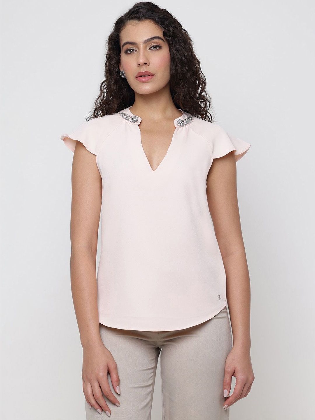 GUESS Embellished Flutter Sleeve Top