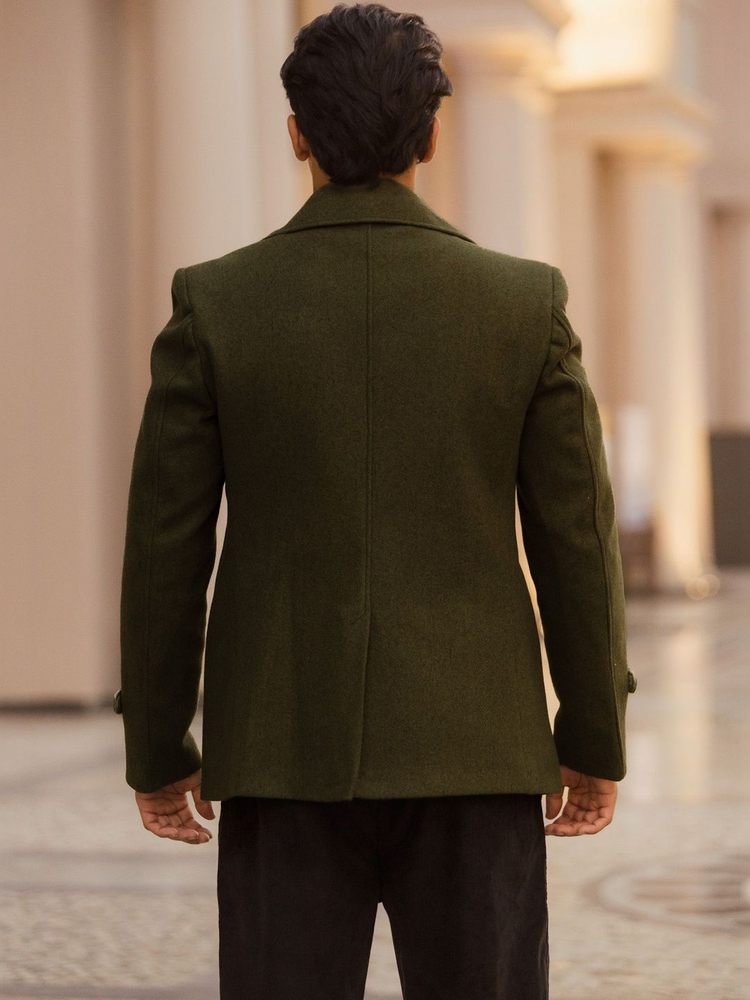 Buy JAVINISHKA Spread Collar Double Breasted Short Pea Coat