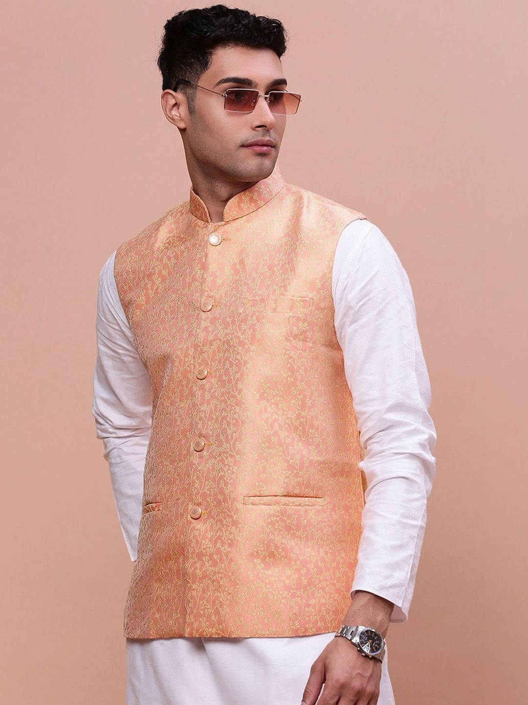 SHOWOFFFF Slim-Fit Mandarin Collar Nehru Jacket