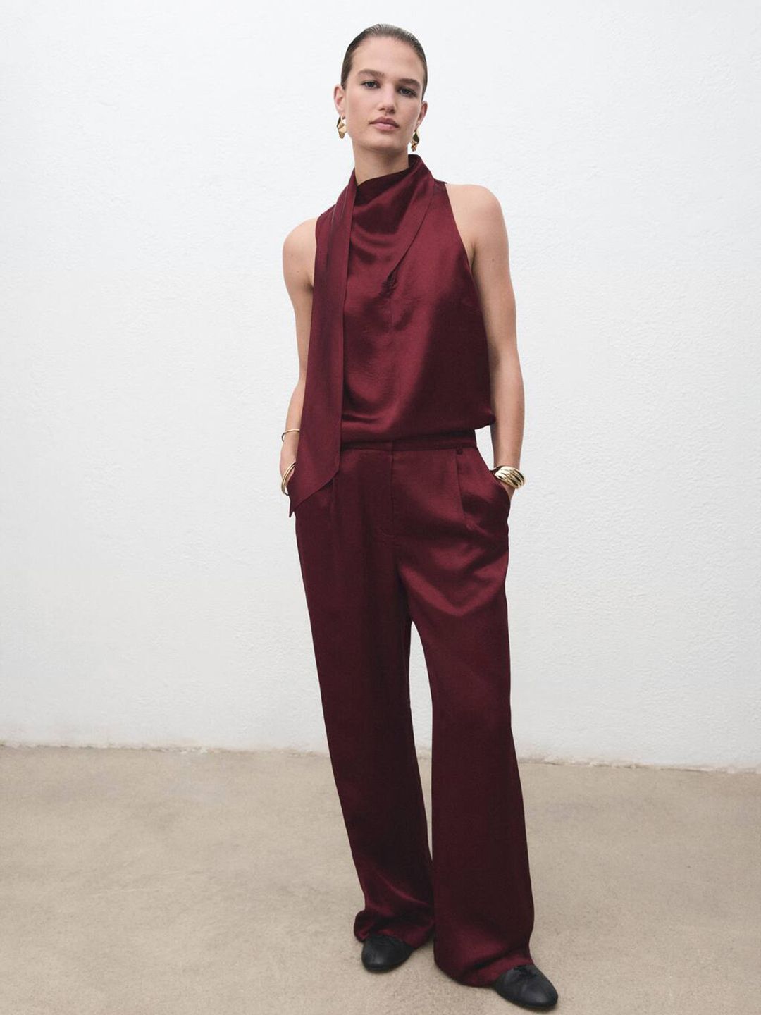 Scarf Neck Satin Top