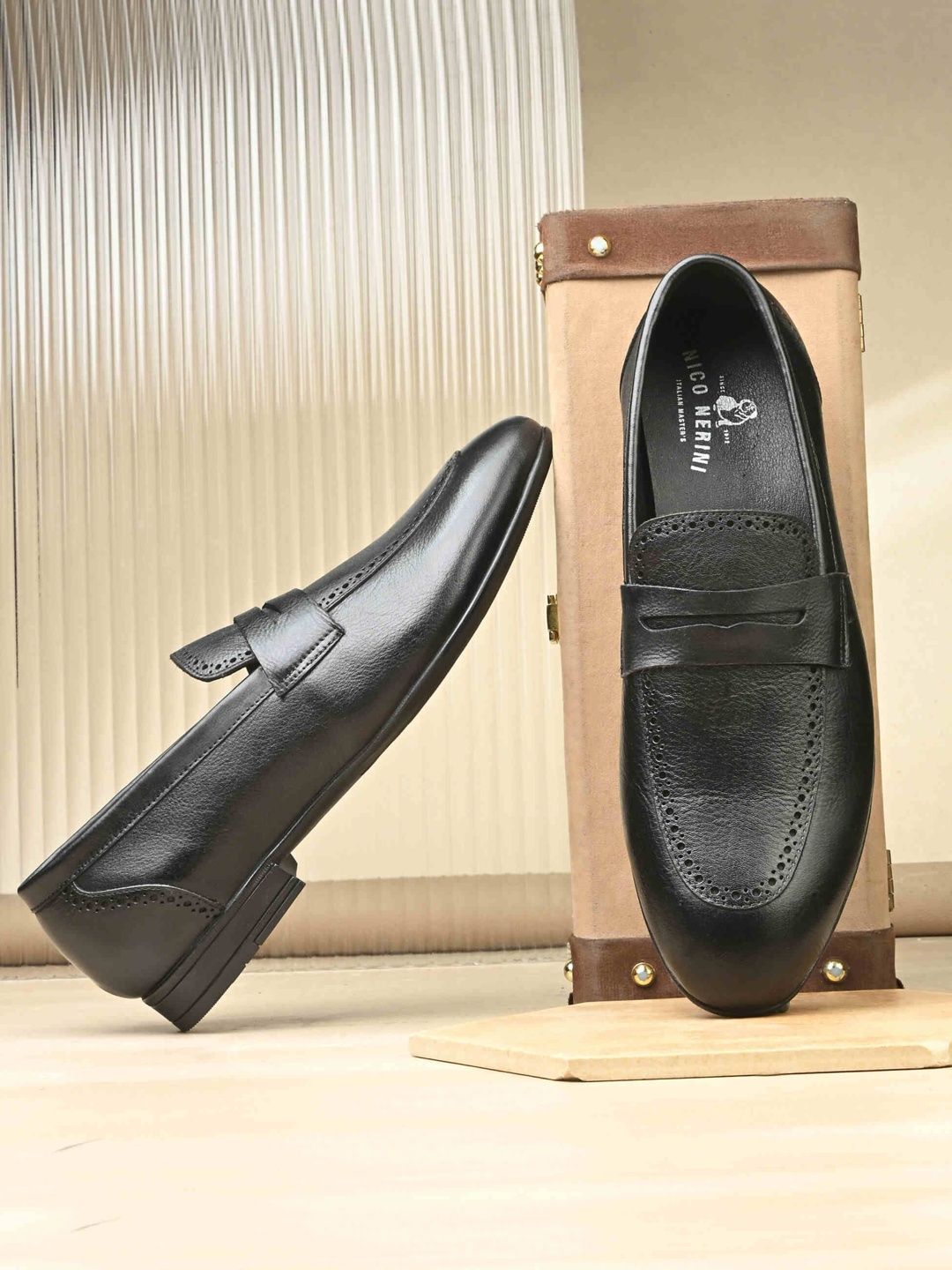 NICO NERINI Men Leather Round Toe Formal Loafers