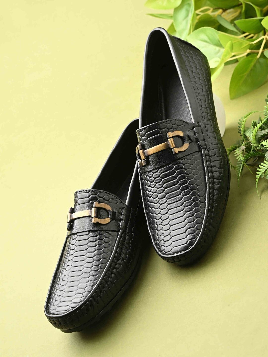 NICO NERINI Men Textured Leather Formal Loafers