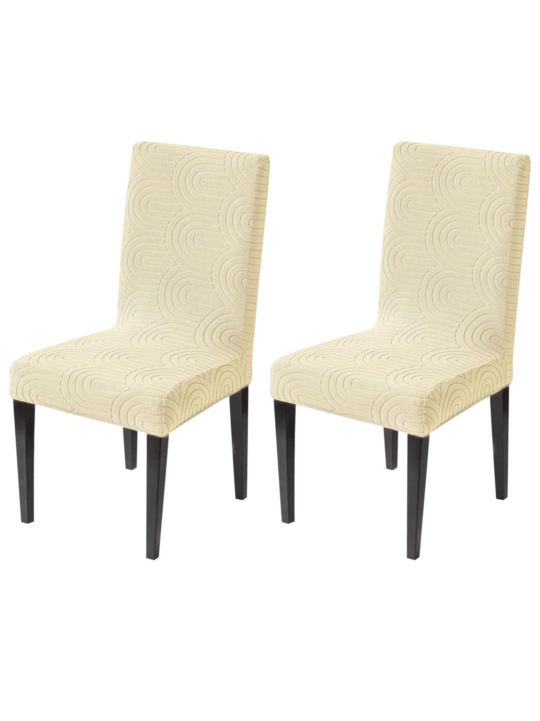 HOUSE OF QUIRK Set Of 2 Beige Self Designed Jacquard Washable & Removable Chair Cover