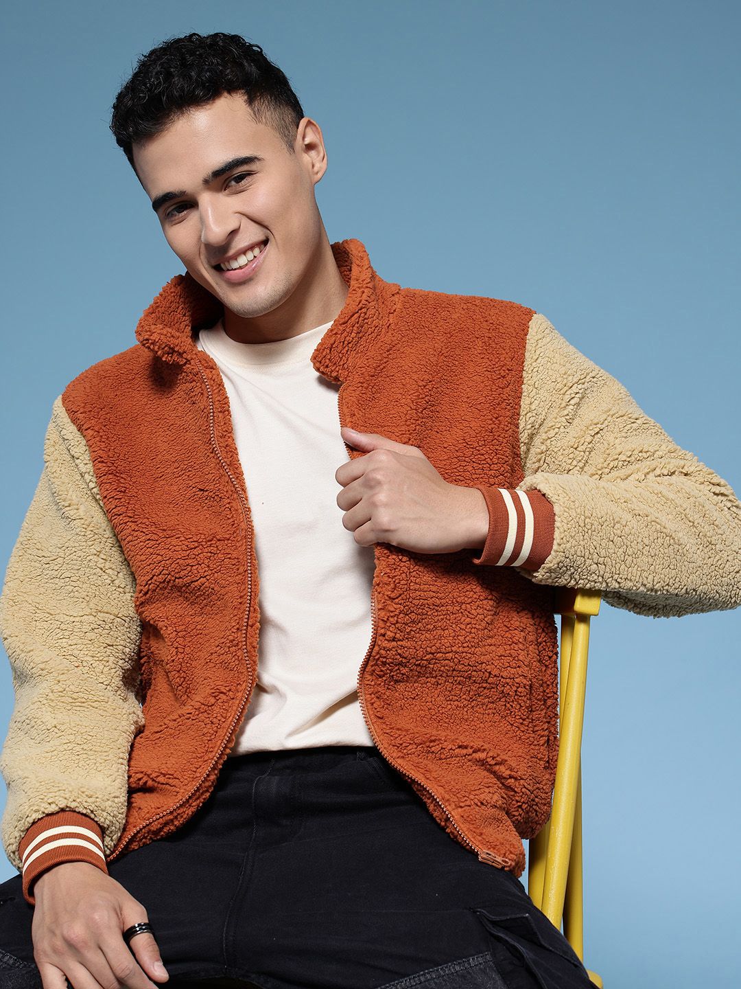 HERE&NOW Colourblocked Mock Collar Bomber Jacket