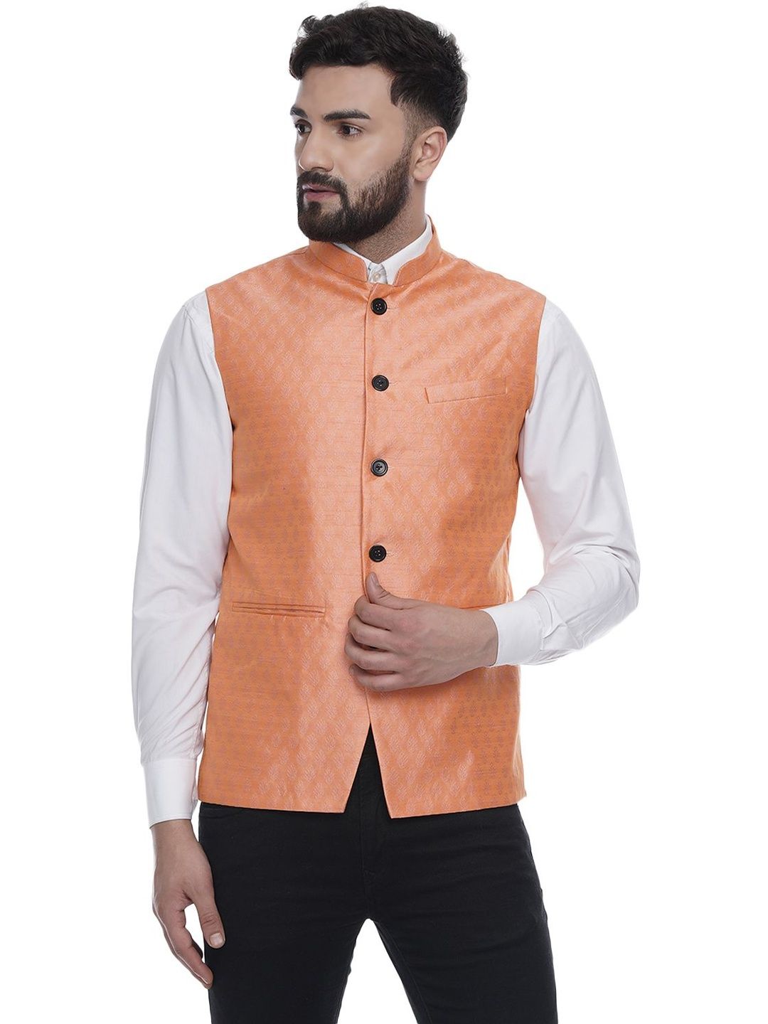 VEERA PARIDHAAN Men Woven Design Jacquard Nehru Jacket
