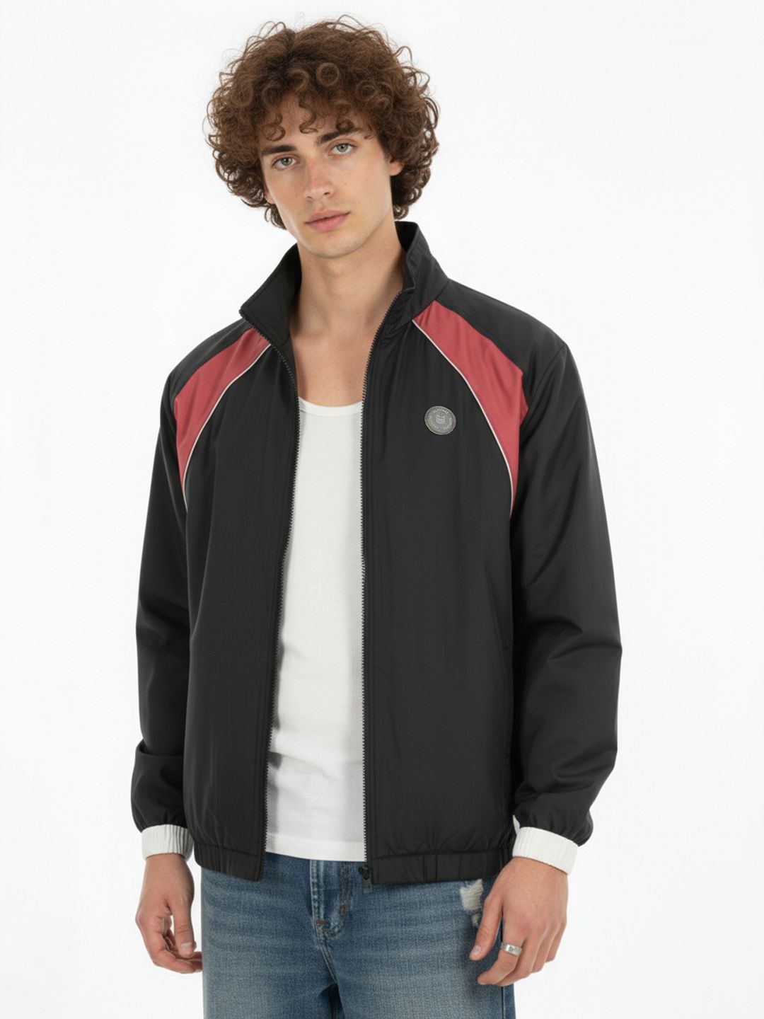 glitchez Mock Collar Bomber Jacket with Contrast Piping